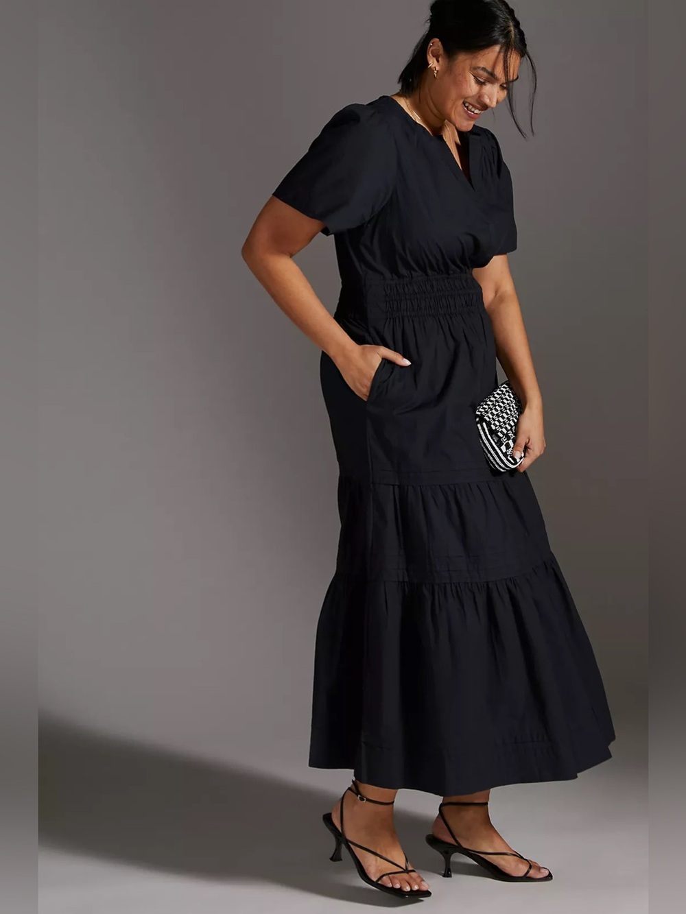 Anthropologie Women Black Tiered Maxi Dress with Smocked Waist Curvy Plus Sz XLP - Picture 3 of 14